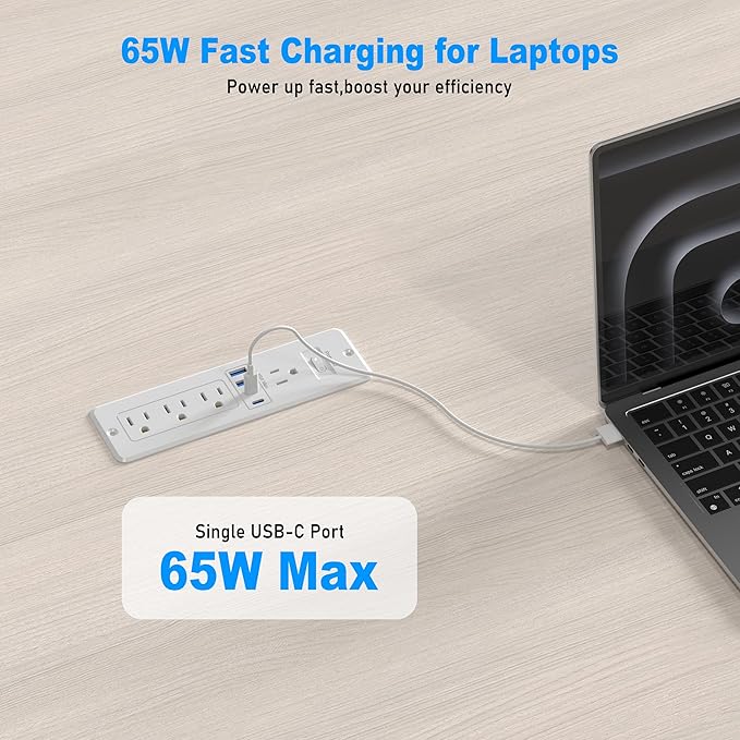 65W USB C Recessed Power Strip, Flush Mount Desktop Recessed Outlet - Image 3