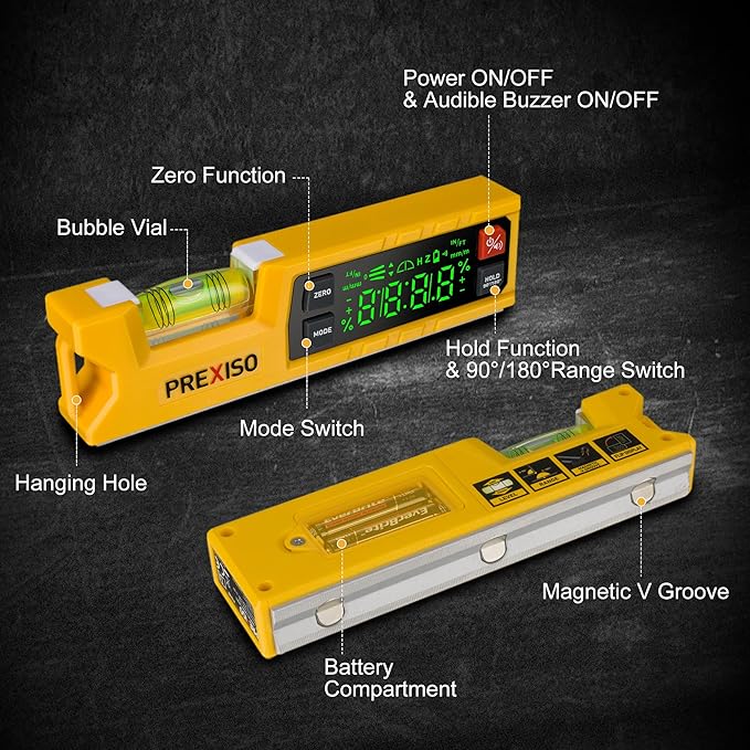 PREXISO Digital Level & Digital Protractor, 7 inch Angle Finder 0-90° & 0-180° - Image 7