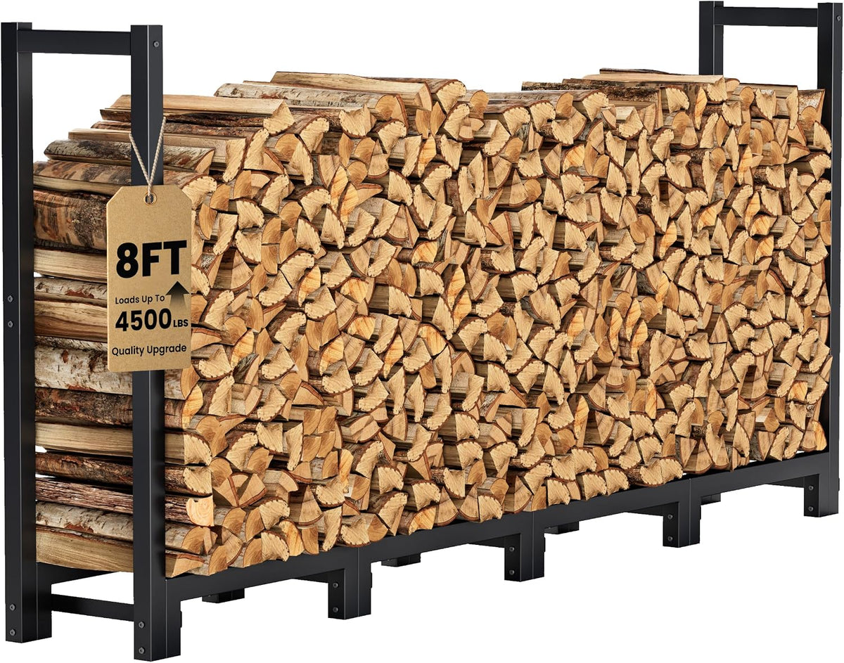 8ft firewood rack outdoor indoor, upgraded heavy duty, main product view