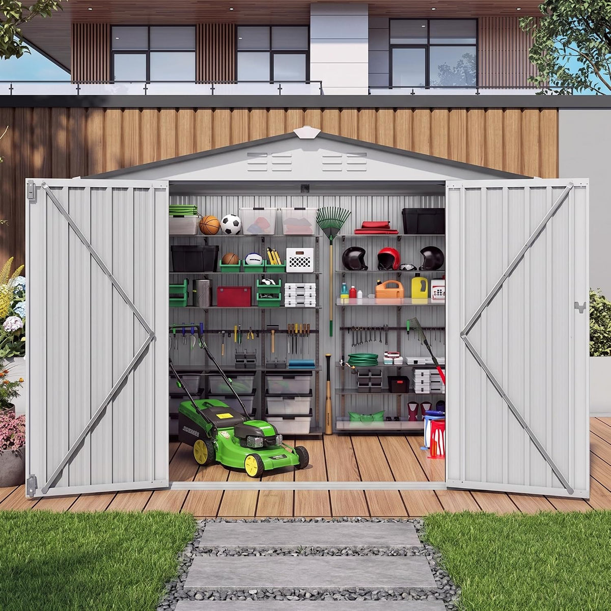8x6 ft outdoor storage shed, metal garden shed, main product view