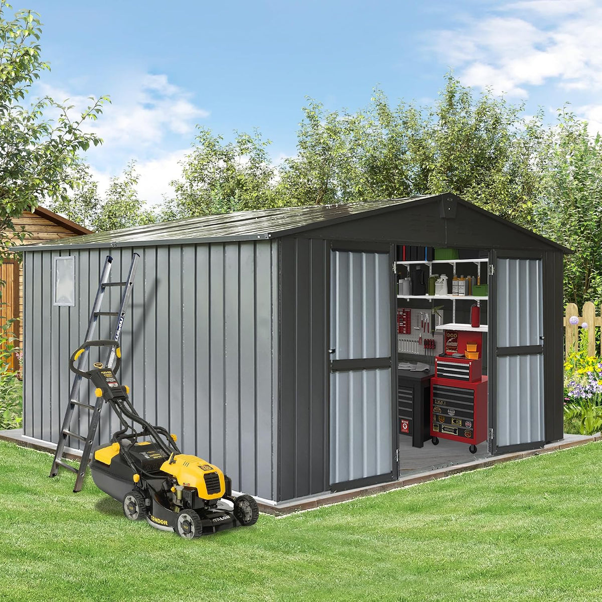 domi outdoor storage shed 11'x12.5', metal sheds storage, main product view