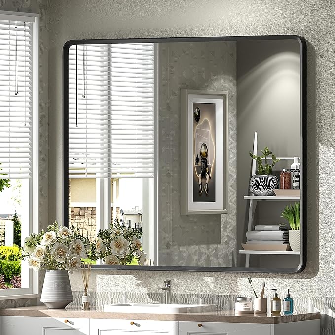 40x36 Inch Black Metal Framed Bathroom Mirror by GOLOMO