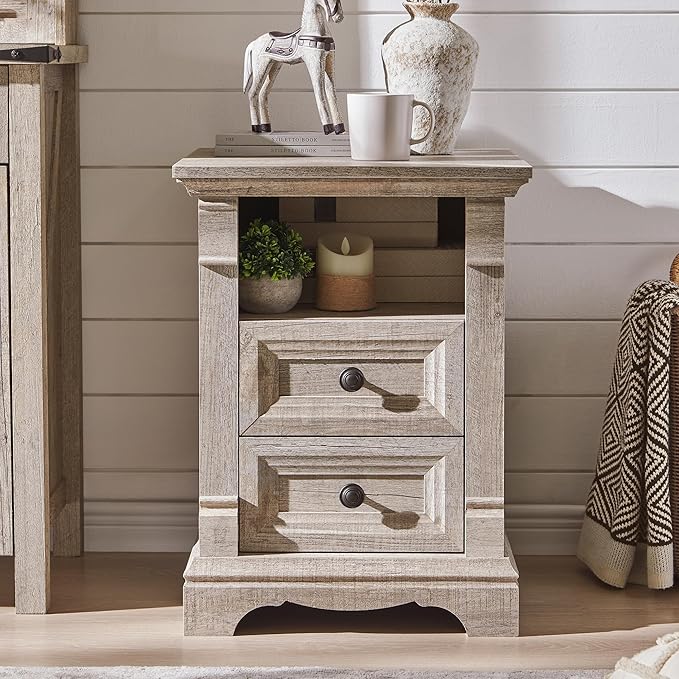 T4TREAM Farmhouse Nightstand Set of 2, Wood End Table w/Roman Column, Bedside - Image 8