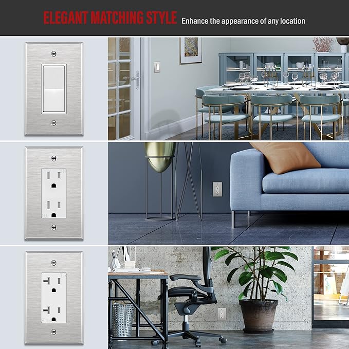 ENERLITES Decorator Switch or Outlet Metal Wall Plate, 430 Stainless Steel - Image 5