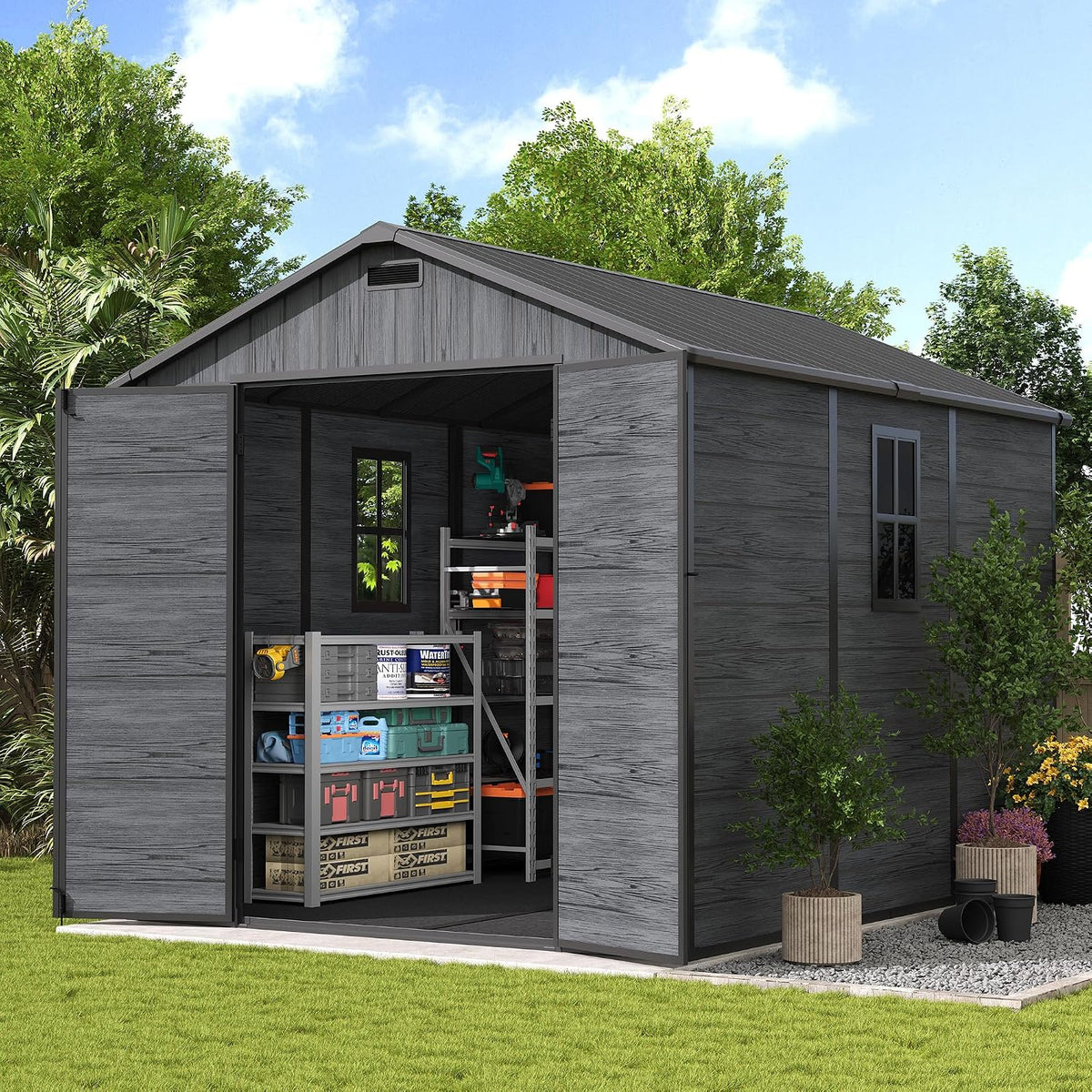 udpatio 7.5x10 ft outdoor resin storage shed,plastic shed, main product view