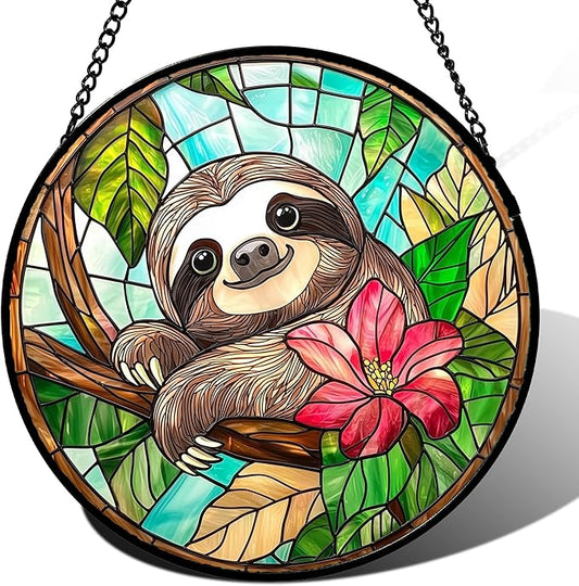 AMDERVEN Stained Glass Window Hanging, Cute Sloth Sun Catcher by amderven