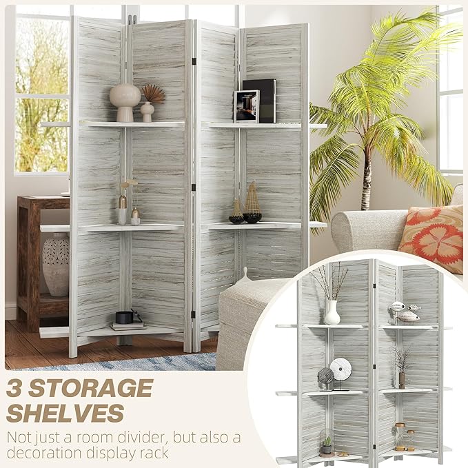 HOMCOM Room Divider, 4 Panel 67" Tall Wood Privacy Screen - Image 3