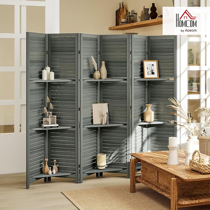 HOMCOM Room Divider, 6 Panel 67" Tall Wood Privacy Screen - Image 2