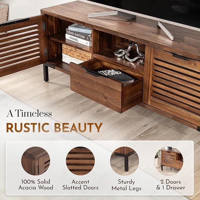 Bme Millie Solid Wood TV Stand for TVs up to 65 Inches, Modern Farmhouse TV - Image 4