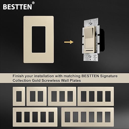 BESTTEN 5 Pack Matte Champagne Gold Dimmer Light Switch, Single Pole or 3-Way - Image 7