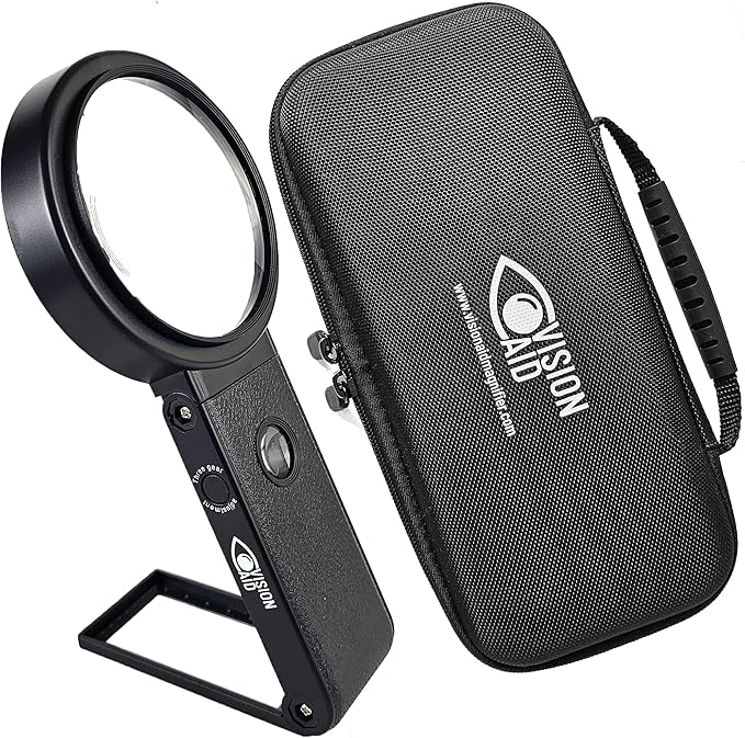 30x Hands-Free Magnifier with USB Rechargeable Ultra Bright LED Lights and Case by VisionAidUSA