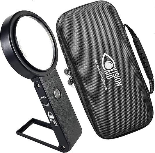 30x Hands-Free Magnifier with USB Rechargeable Ultra Bright LED Lights and Case by VisionAidUSA
