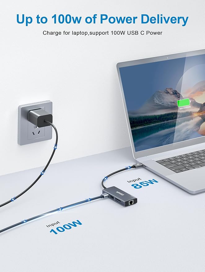 QGeeM USB C Hub Ethernet, 9 in 1 USB Type C Hub HDMI Multi-Port Converter - Image 5