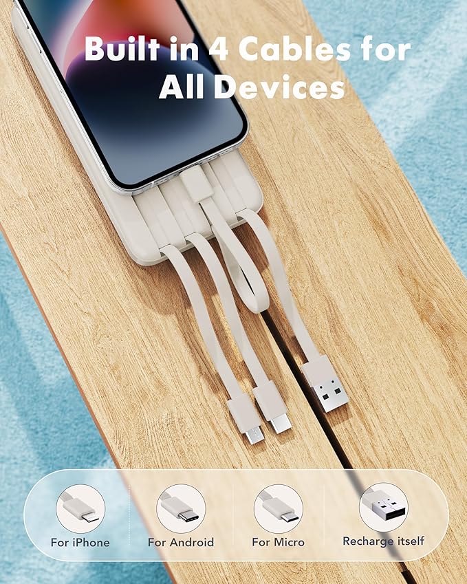 charmast Portable Charger with Built in Cables, Power Bank with Cords Wires - Image 2