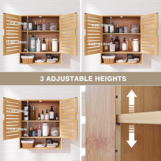 SMIBUY Bathroom Cabinet Wall Mounted, Bamboo Over-The-Toilet Storage Organizer - Image 5