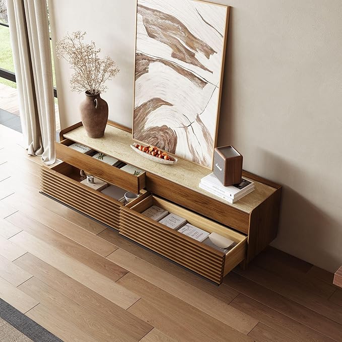 POVISON Fully-Assembled Mid Century Glossy Sintered Stone Tabletop TV Stand - Image 3