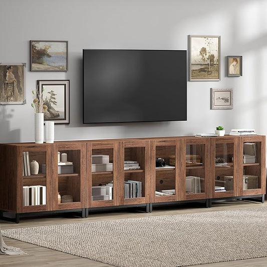 WAMPAT Modern TV Stand with Glass Doors by WAMPAT
