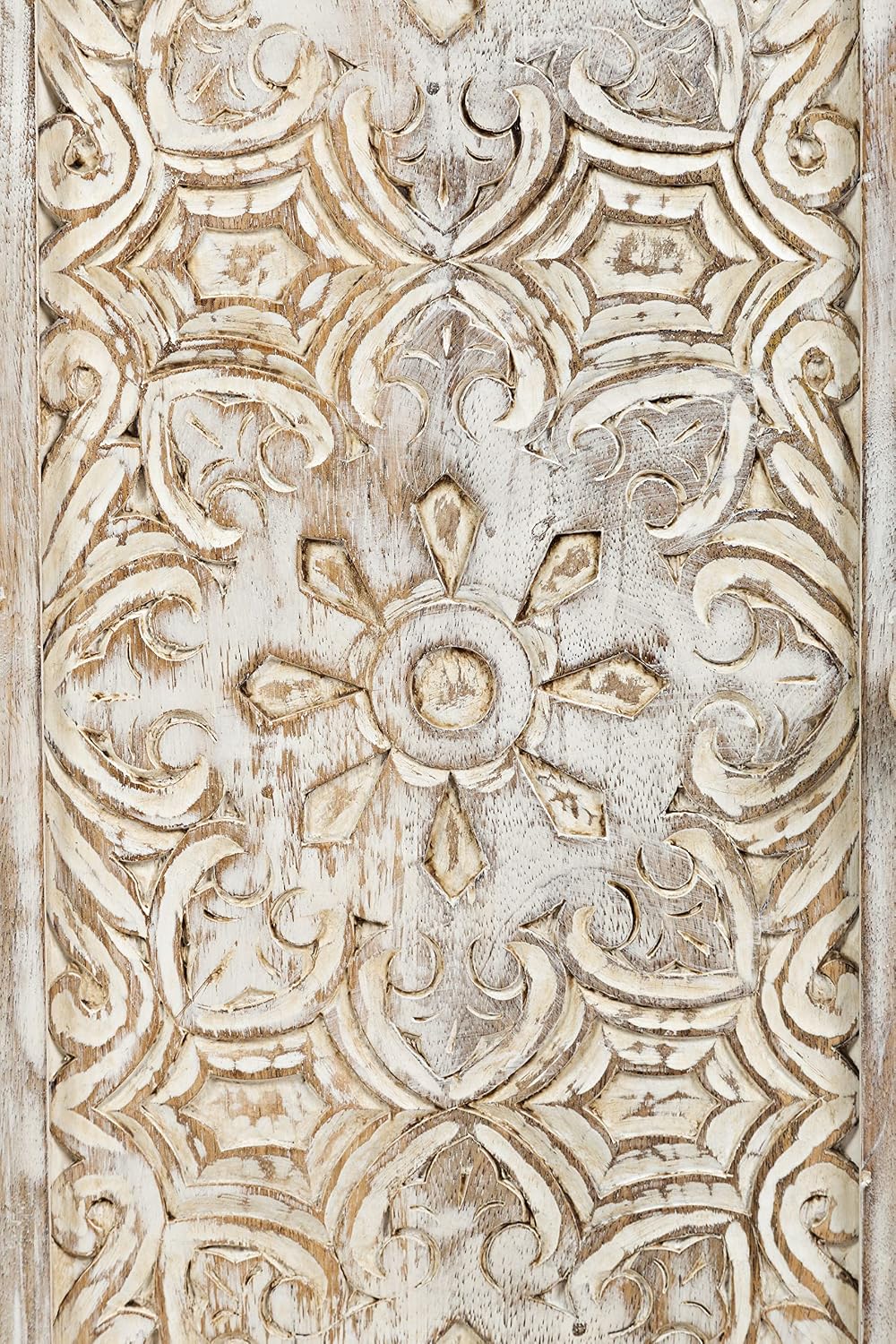 jofran global archive hand carved accent chest cabinet, front angle view