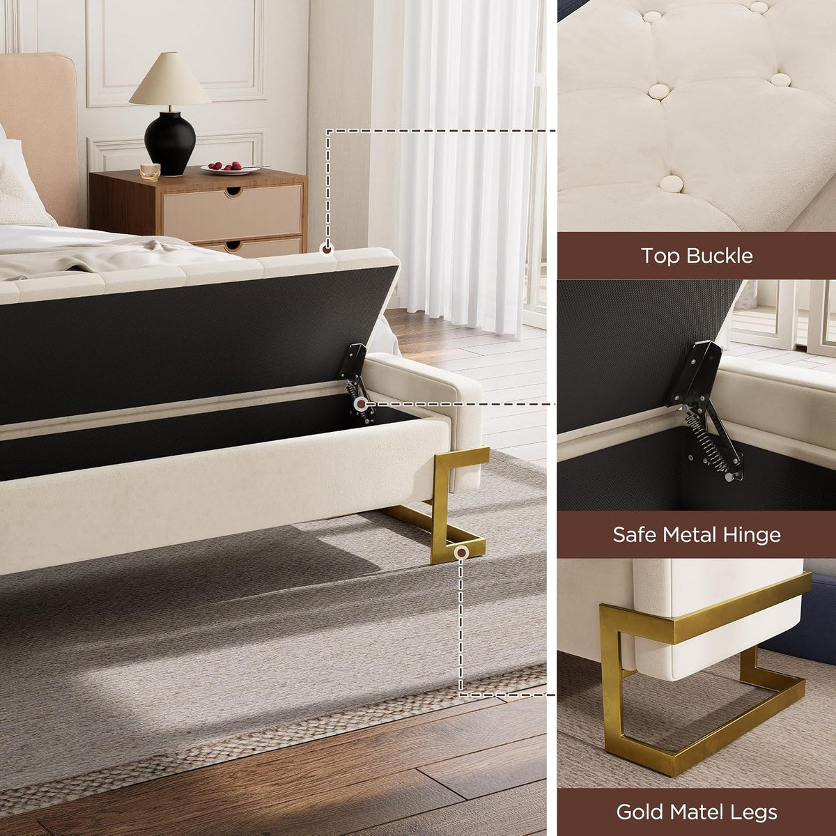 fivewillowise 65 inch bedroom storage bench,velvet end of, package contents
