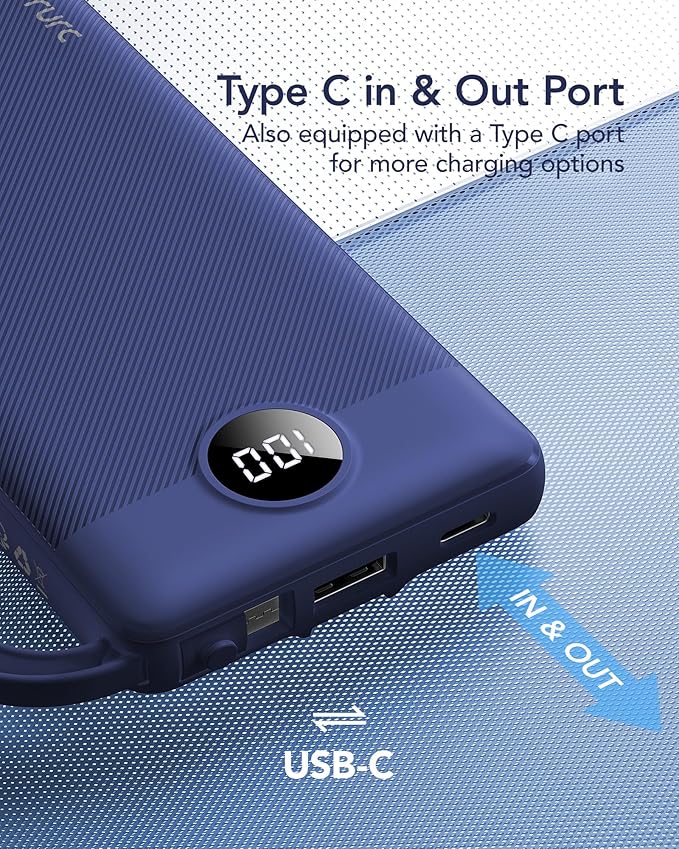 VRURC Portable Charger for iPhone, USB C Power Bank 10000mAh, Slim Travel - Image 5