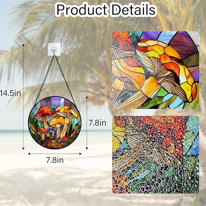 DASTOLL Stained Glass Window Hanging, Jungle Mushrooms Sun Catchers Diamond - Image 6