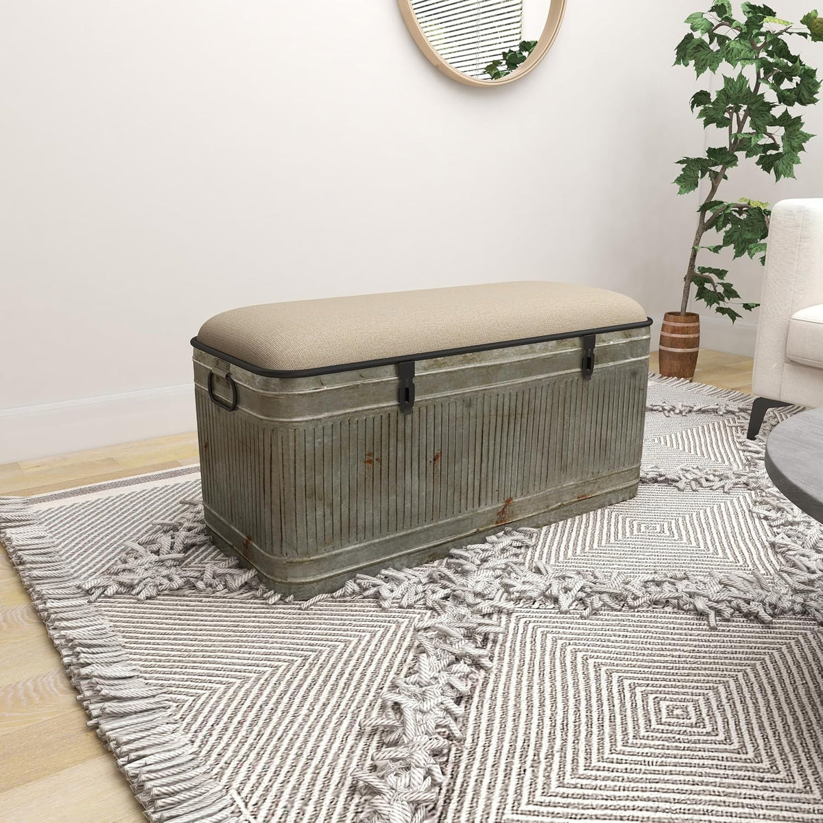 deco 79 metal room storage bench galvanized entryway, view 9