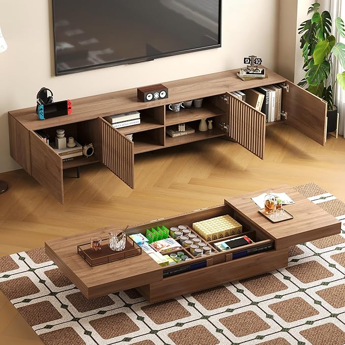 gaoyangjiaju Mid-Century Modern 94.48" TV Stand and Expandable Coffee Table Set - Image 5