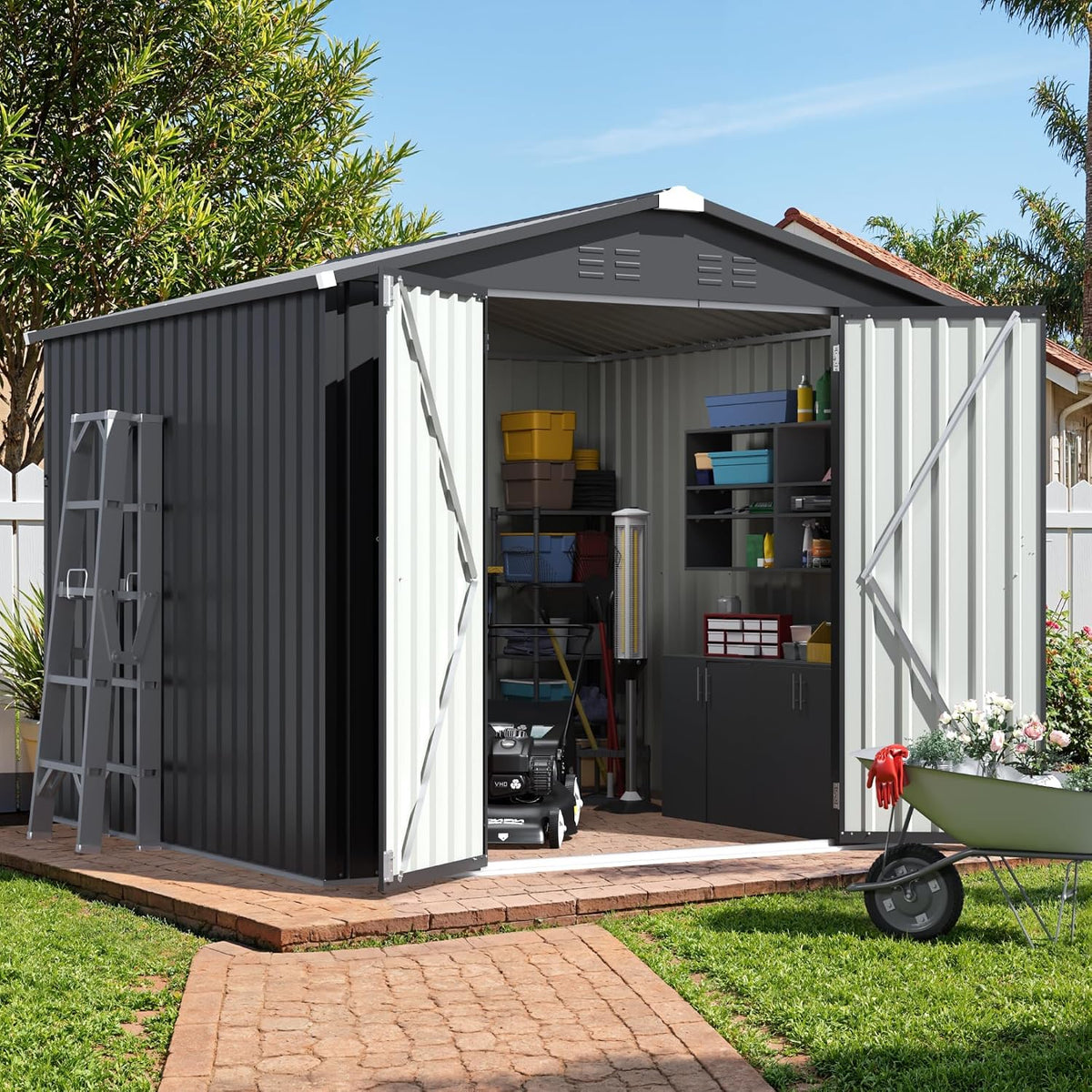 jummico 8x8 ft outdoor storage shed, tool metal, main product view
