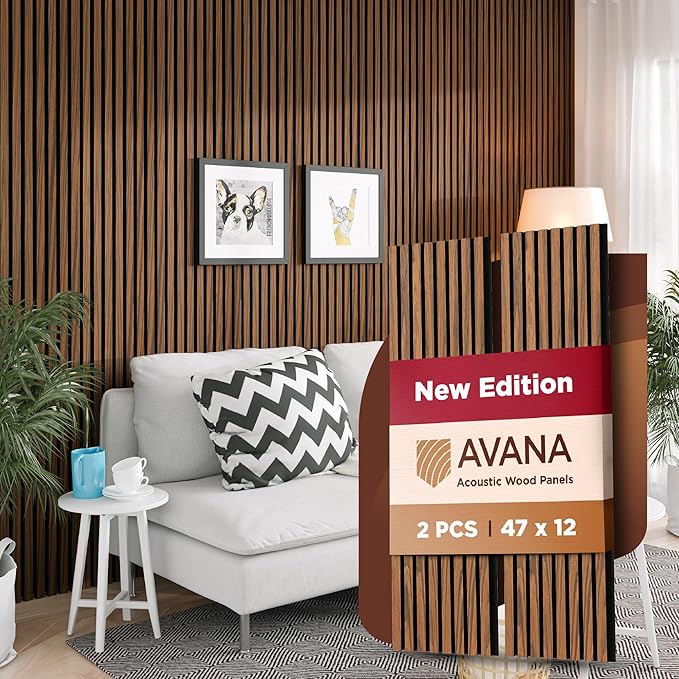 Avana Acoustic Wood Wall Panels – 47.2 x 12.6 Inch Rustic Walnut Acoustic by AvanaHome