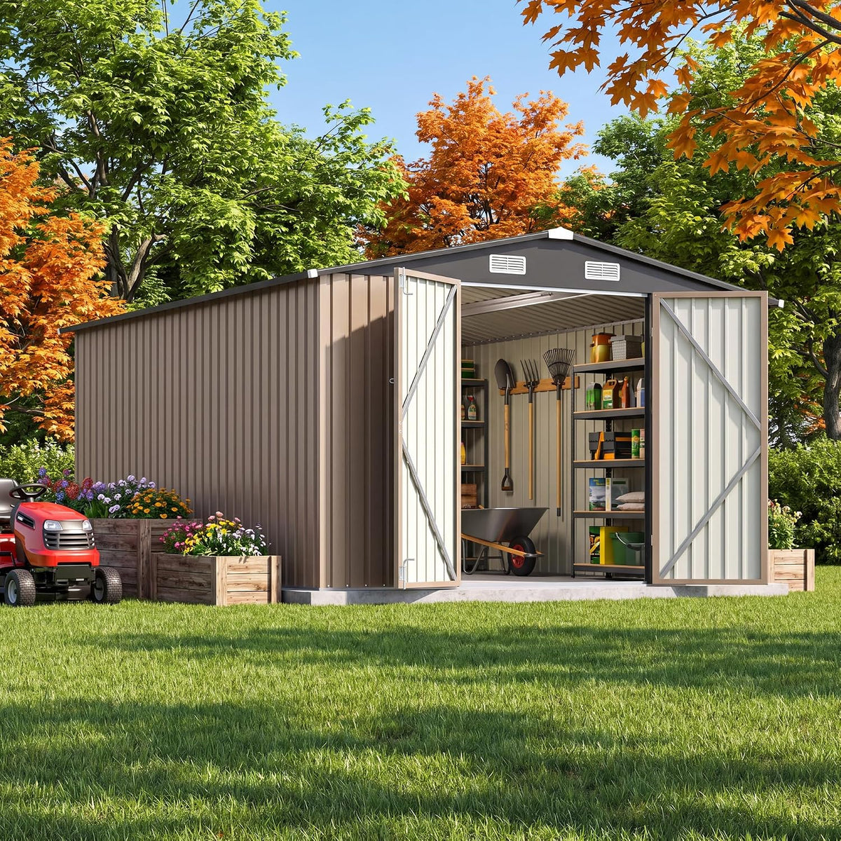 jummico 10x12 ft outdoor storage shed, heavy duty, main product view