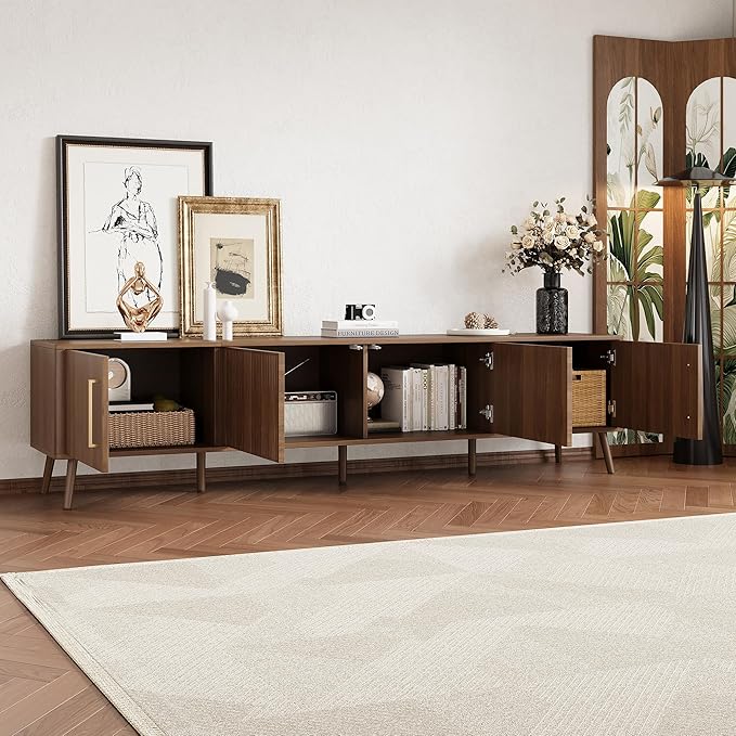 Merax Mid Century 78" TV Stand, Modern Fluted Entertainment Center - Image 3