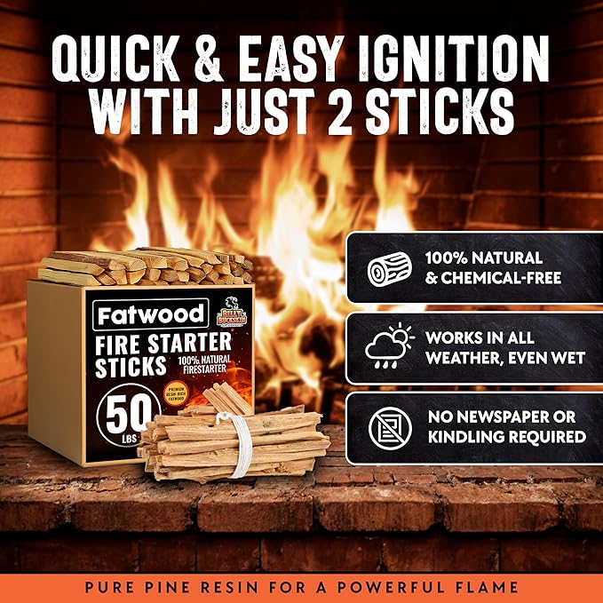 50lb Fatwood Fire Starter Sticks | 100% Natural Fire Starters - Image 2