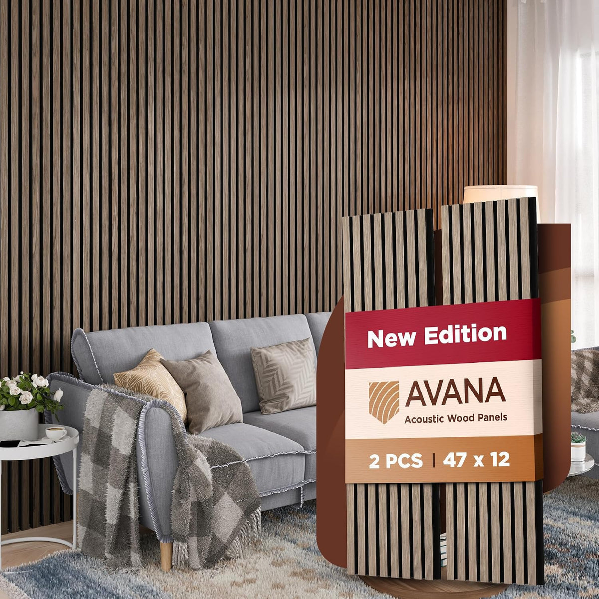 Avana Acoustic Wood Wall Panels – 47.2 X 12.6 Inch Walnut Acoustic Panels 2 PCs