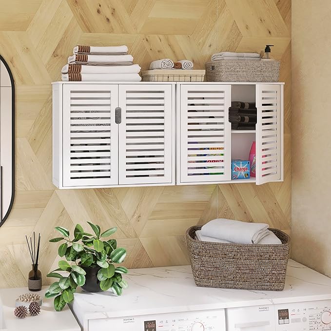 HITNET White Bathroom Cabinet Over Toilet, Bamboo Hanging Medicine Cabinet - Image 8