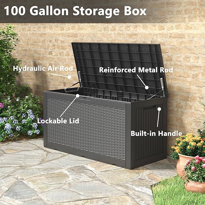 NUNU LAB 102 Gallon Large Waterproof Resin Deck Box, Lockable Outdoor Storage - Image 7