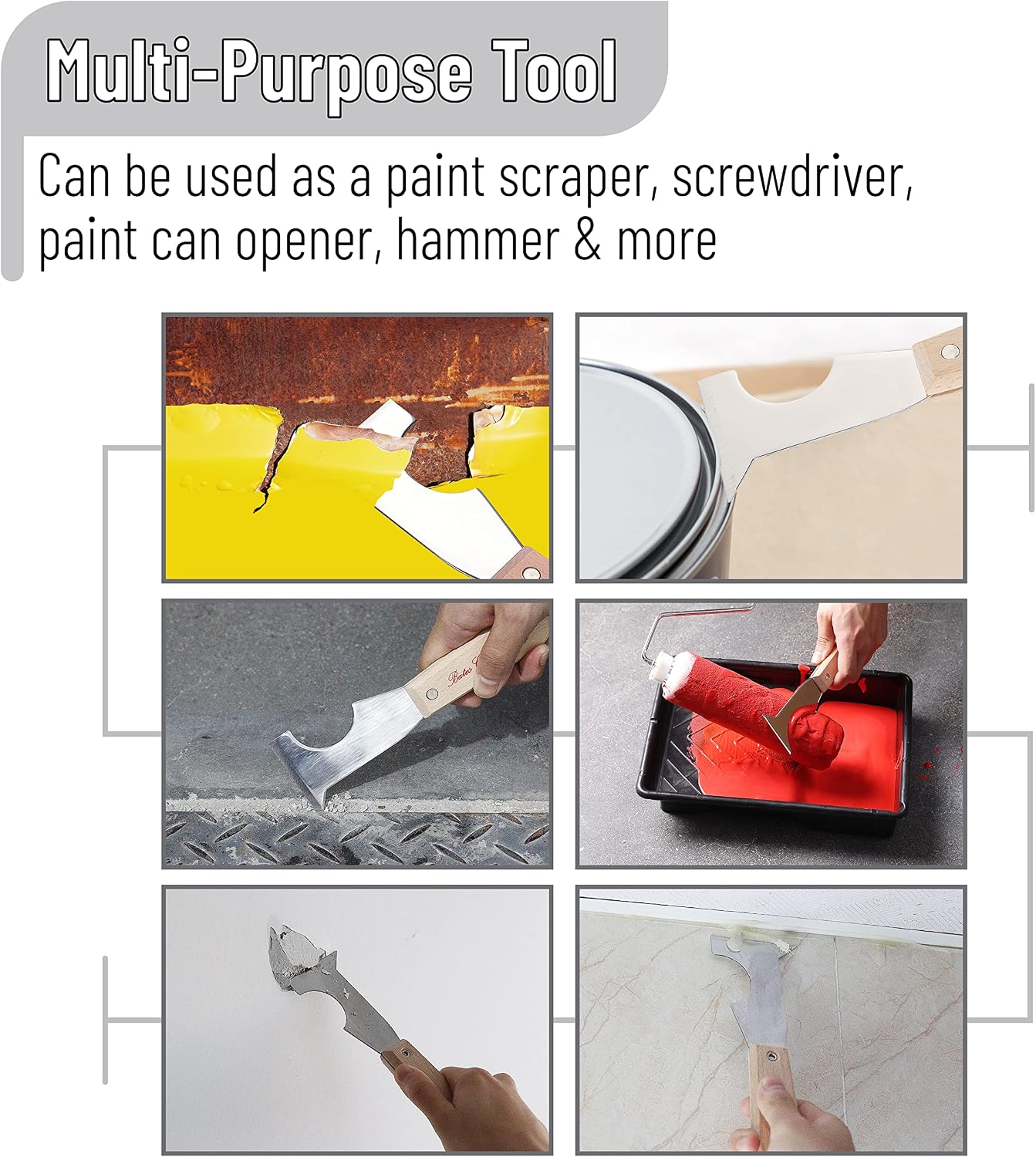 Bates- Paint Scraper, Taping knife, Pack of 2 Putty Knife Scraper, Scraper, 5 in 1 tools, Spackle Knife, Caulk Removal Tool, Painters Tool, Paint Can Opener, Paint Remover for Wood, Wallpaper Scraper