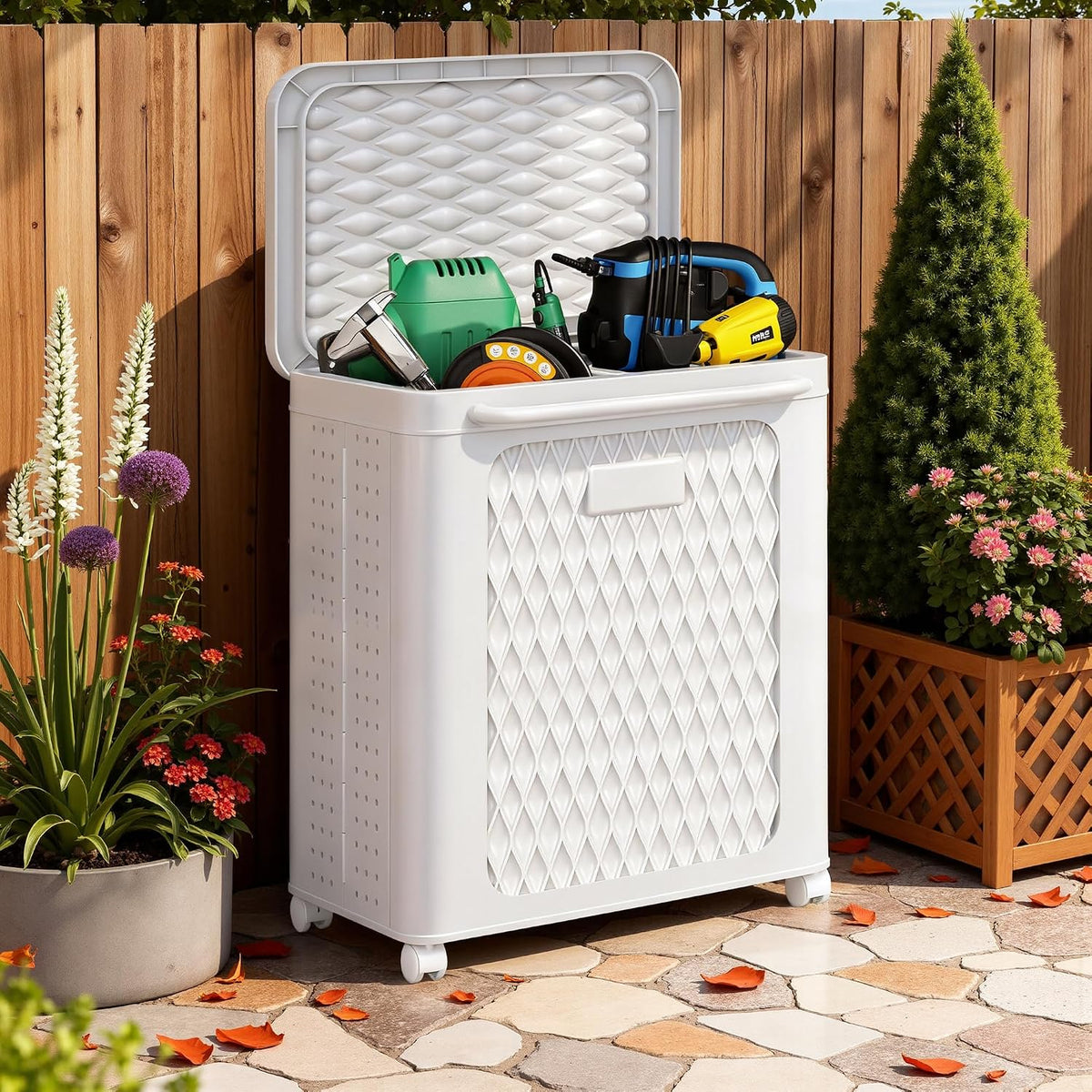 vecelo deck box, outdoor storage box with wheels, main product view