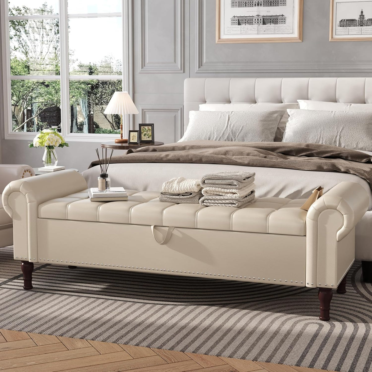 apicizon 60” bench with storage, faux leather ottoman, main product view