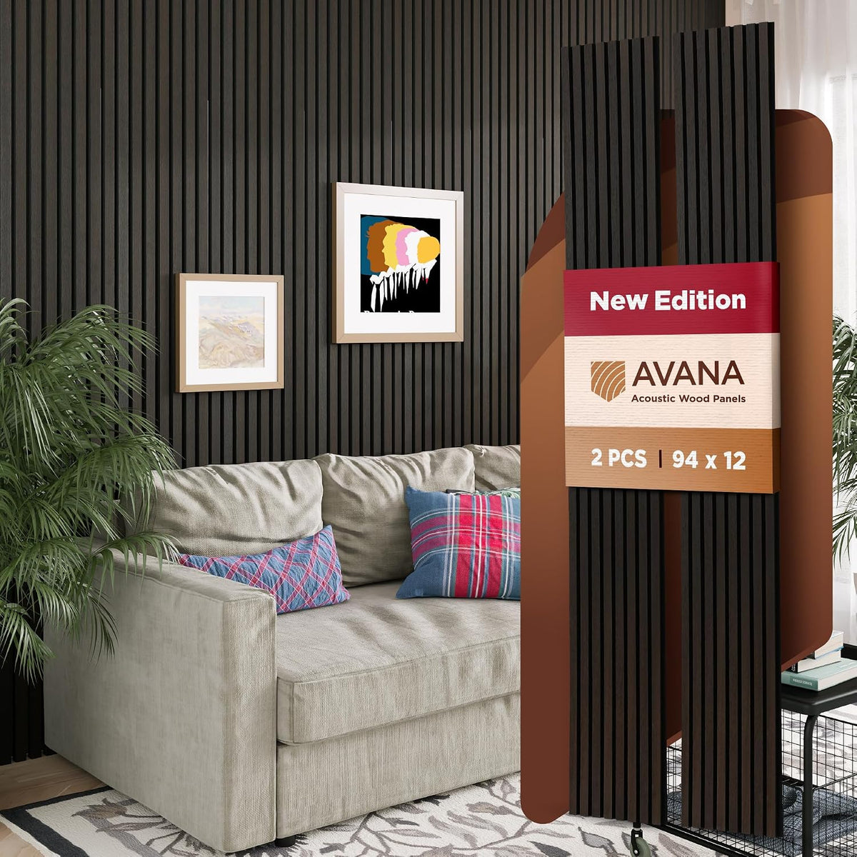 Avana Acoustic Wood Wall Panels – 94.4 X 12.6 Inch Smoke Oak Acoustic Panels 2