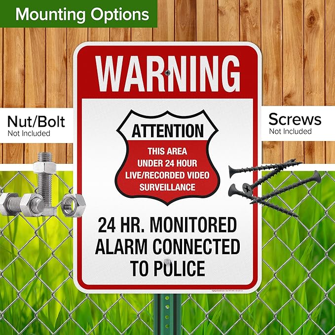 Warning 24 HR. Monitored Alarm Connected To Police Sign, 18x24 Inches, 3M EGP - Image 5
