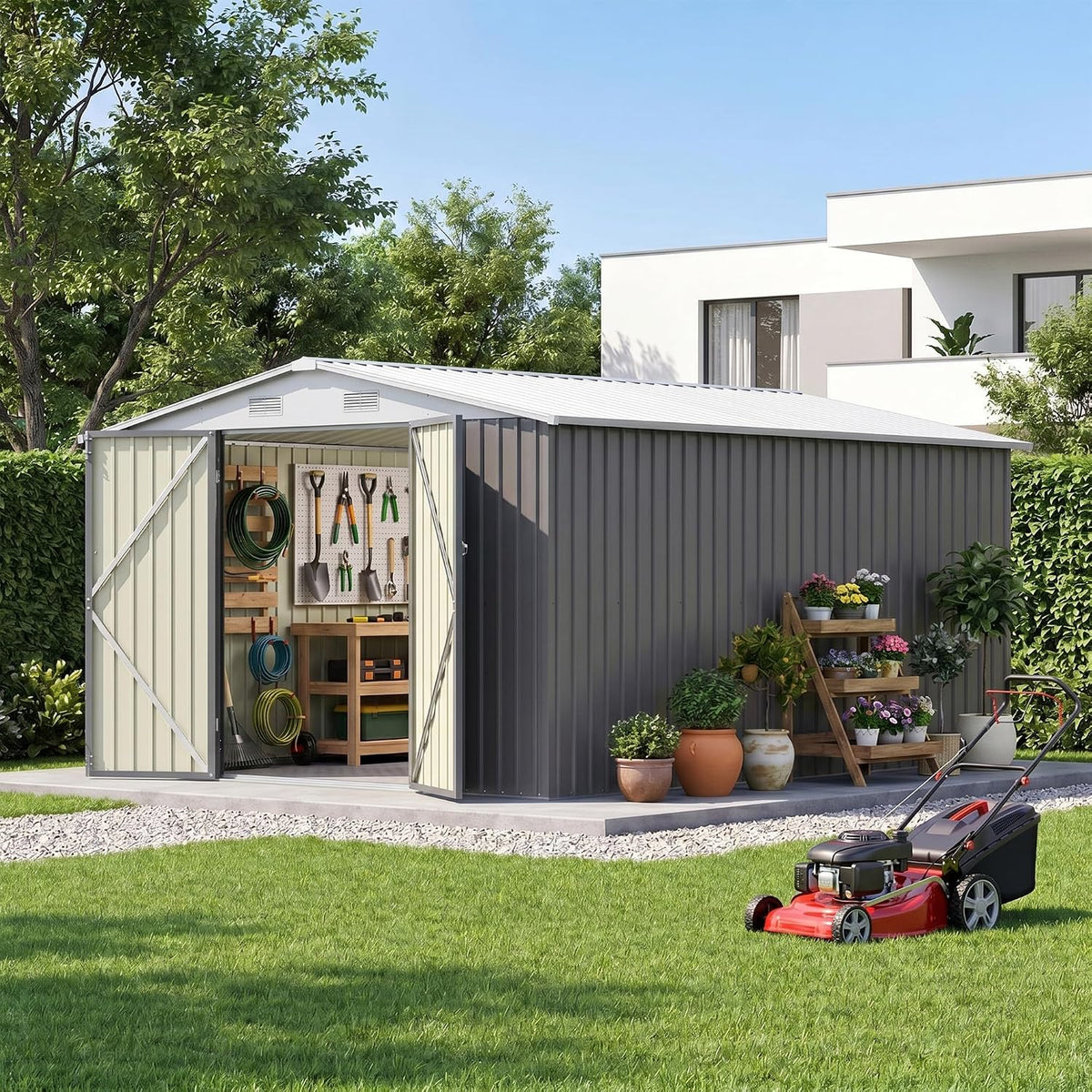 patiowell 10x12 ft outdoor storage shed, gray, main product view