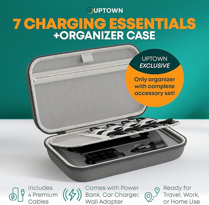 Uptown 7- Piece Travel Charging Tech Bundle – 10, 000mAh Portable Charger - Image 3