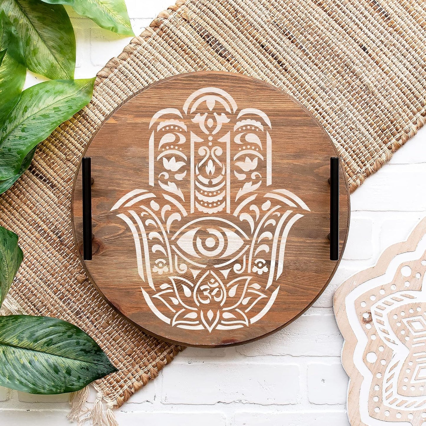 Hamsa Palm Mandala Stencil - Spiritual Mandala Stencil for Painting, Hindu Hamsa Palm Design