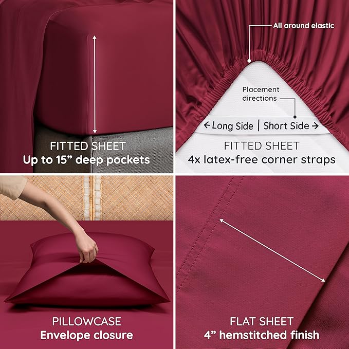 Bambaw 100% Viscose Derived from Bamboo Sheets Full Size Set – 4pcs Set of Full - Image 5