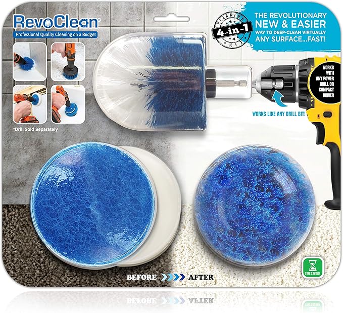 RevoClean 4 Piece Scrub Brush Power Drill Attachments-All Purpose Time Saving - Image 2