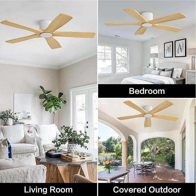 WINGBO 54" Flush Mount DC Ceiling Fans Without Lights, 5 Carved Solid Wood - Image 9