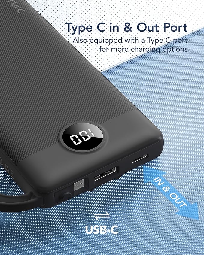 VRURC Portable Charger with Built in Cables, Slim Power Bank 10000mAh, USB C - Image 6