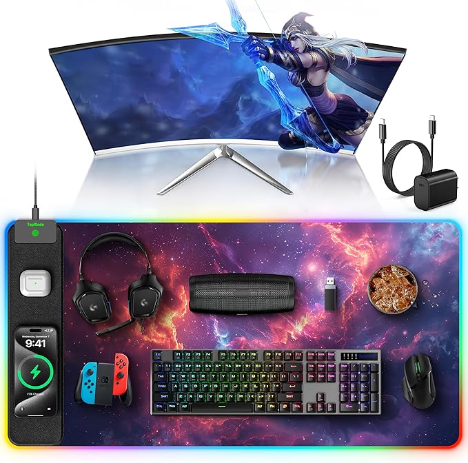 TopMade Wireless Charging Mouse Pad, RGB Gaming Mousepad Home Office Desk Pad by TopmadeProduct-Ordernow