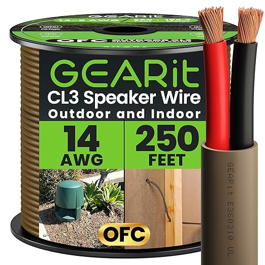 GEARit Outdoor Speaker Wire CL3 Rated, 14 Gauge Speaker Wire, Speaker Cable 250 by GEARit