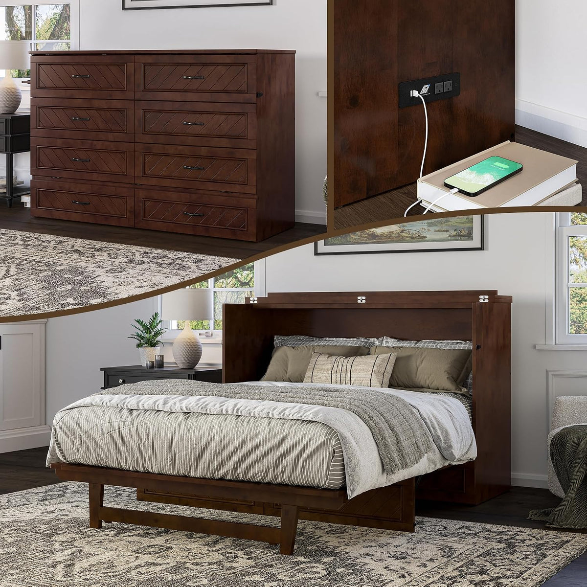 afi, alpine queen wood murphy bed chest with, main product view